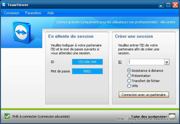 Fenêtre de la version complète de TeamViewer