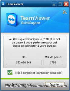 Fenêtre de TeamViewer avant la prise de contrôle