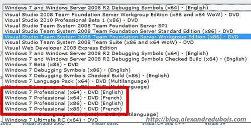 Les différentes versions disponibles de Windows 7 sur le portail MSDNAA