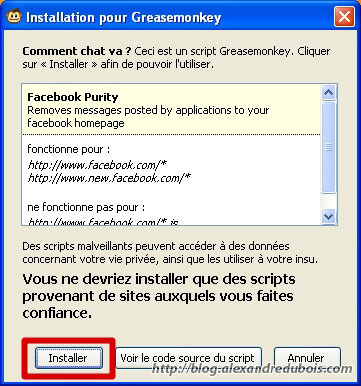 Confirmation de l'installation de FB Purity