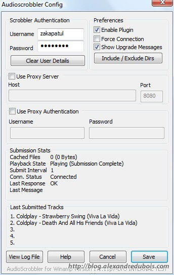 aimp_Audioscrobbler-Config Configuration du plugin AIMP/Winamp pour scrobbler sur Last.fm